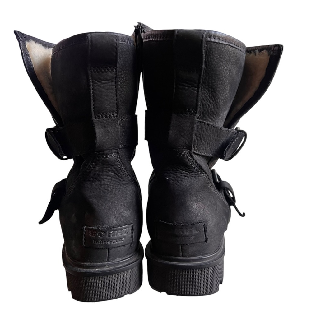 Sorel Womens Black Suede Leather Phoenix Boots Moto Waterproof Buckle Size 10 - Picture 5 of 13